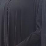 Elegant Black Open Abaya with Beaded Trim and Flared Sleeves