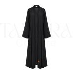 Elegant Black Open Abaya with Beaded Trim and Flared Sleeves