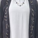 Elegant Black Sheer Open Abaya with Beaded Leaf Embroidery