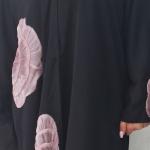 Elegant Black Abaya with Blush Pink Floral Appliqué