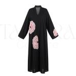 Elegant Black Abaya with Blush Pink Floral Appliqué