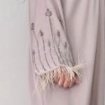 Elegant Taupe Abaya with Embroidered Feather Trim Sleeves