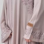 Elegant Dusty Rose Embroidered Open Abaya with Wide Sleeves