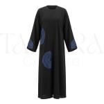 Elegant Black Abaya with Blue Floral Appliqué