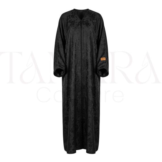 Luxury Black Jacquard Abaya with Tonal Floral Pattern