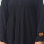 Elegant Black Open Abaya with Beaded Panel Detailing