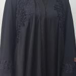 Elegant Black Open Abaya with Tonal Floral Embroidery