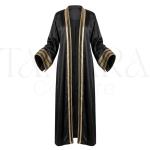 Luxury Black Satin Open Abaya with Gold Embroidered Trim