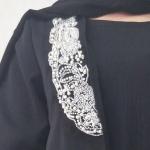 Classic Black Abaya with White Floral Embroidered Yoke and Matching Hijab