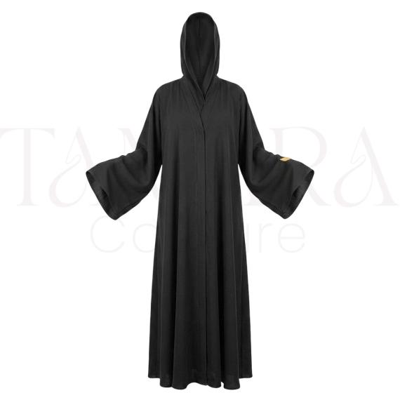 Classic Black Hooded Abaya with Wide Bell Sleeves