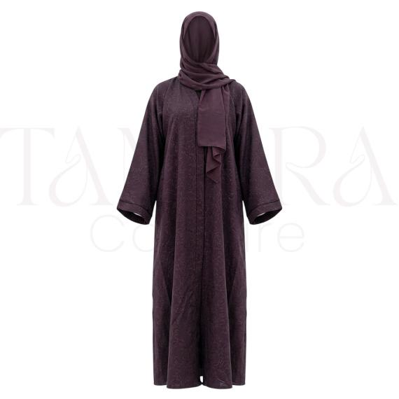Elegant Plum Textured Abaya with Matching Hijab