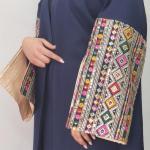 Elegant Navy Blue Open Abaya with Multicolor Embroidered Statement Sleeves