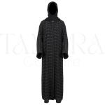 Modern Black Textured Abaya with Geometric Pattern and Matching Hijab