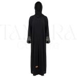 Black Abaya with Multicolor Embroidered Lace Cuffs and Matching Hijab