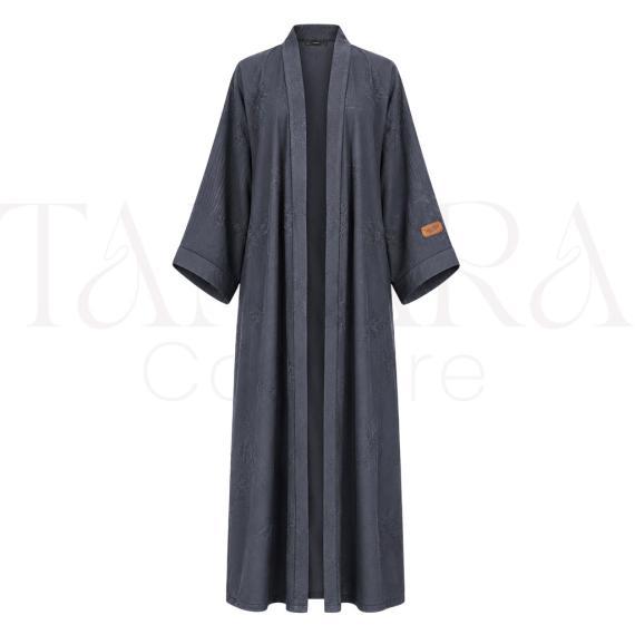 Slate Grey Embroidered Open Abaya for Women