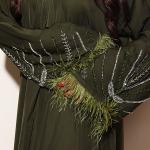 Elegant Olive Green Embroidered Abaya with Feather Sleeve Details
