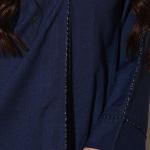 Classic Navy Blue Open Abaya with Contrast Stitch Detailing