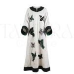 Elegant Ivory Butterfly Embellished Kaftan with Contrast Trim