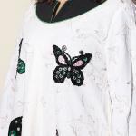 Elegant Ivory Butterfly Embellished Kaftan with Contrast Trim