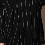 Luxury Black Hooded Pinstripe Abaya with Embellished Cuffs