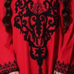 Luxury Red Embroidered Abaya with Black Ornamental Detailing