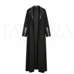Modern Black Longline Abaya Coat with Leather Trim