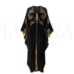 Luxury Black Velvet Kaftan Abaya with Peacock Feather Embroidery