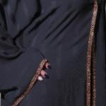 Elegant Black Open Abaya with Copper Trim and Wide Sleeves