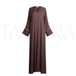 Elegant Mocha Brown Front-Zip Abaya with Wide Sleeves