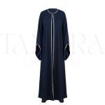 Elegant Navy Blue Open Abaya with Silver Trim Detailing