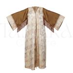 Elegant Beige Patterned Kimono Abaya with Fringe Sleeves