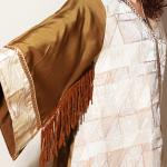 Elegant Beige Patterned Kimono Abaya with Fringe Sleeves
