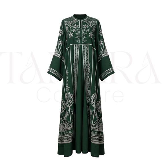 Luxury Emerald Green Embroidered Open Abaya with Inner Dress
