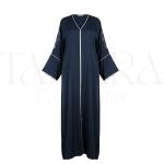 Elegant Navy Blue Open Abaya with Embroidered Wide Sleeves