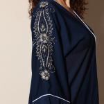 Elegant Navy Blue Open Abaya with Embroidered Wide Sleeves